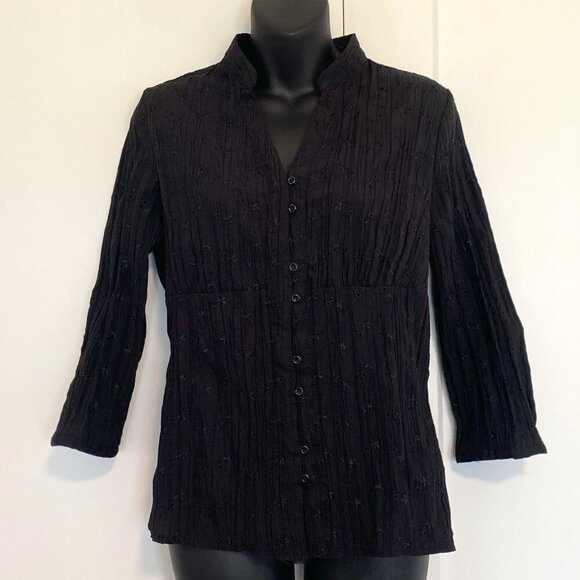 Jessica Tops - Jessica Black Embroidery 3/4 Sleeve Button Up Blouse Top Shirt Size Large 12
